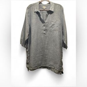 J. Jill Love Linen Size XLarge Striped Tunic Blouse Blue White Beachy Coastal